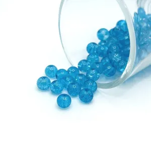 1 strand (aprx 133 beads) 6 mm Aqua Blue Glass Crackle Beads