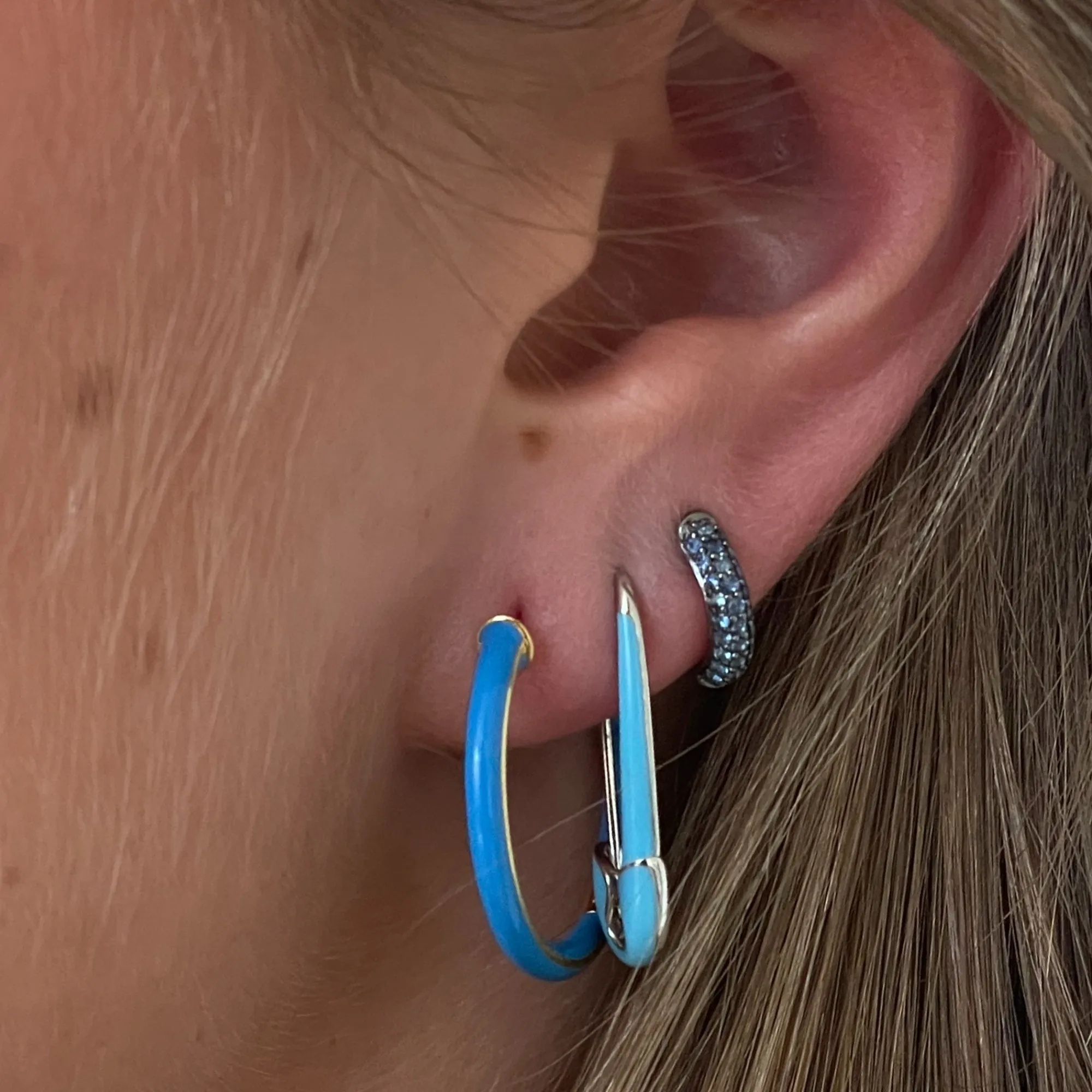 18k Enamel Sapphire Huggies