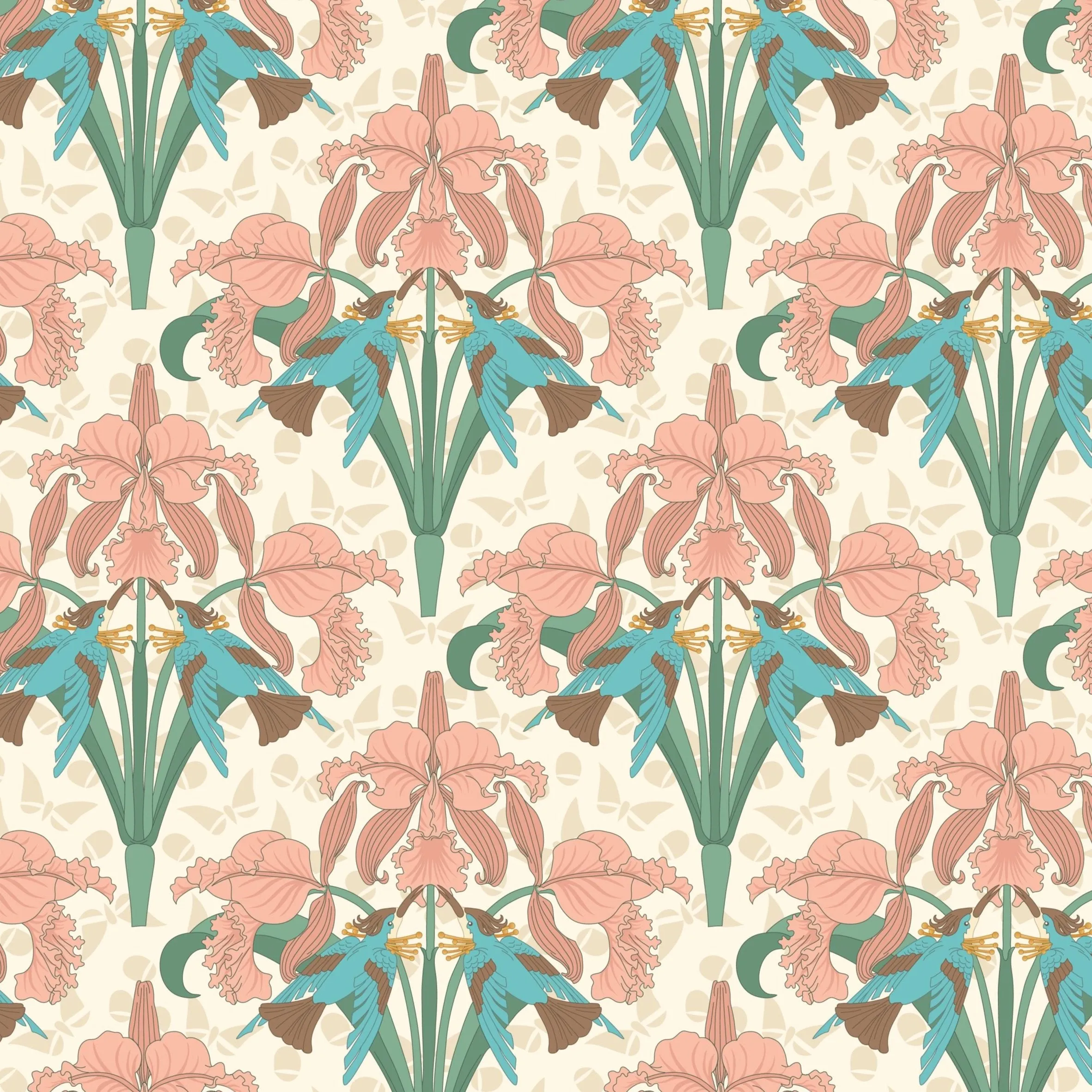 Art Nouveau V&A Organic Cotton Fabric, Petal Lustre