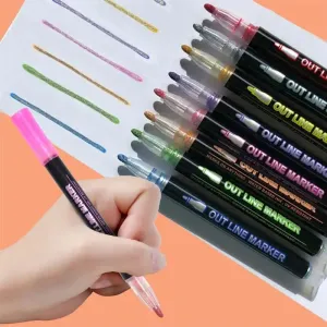 Double Line Glitter Outliner Pen Marker Set