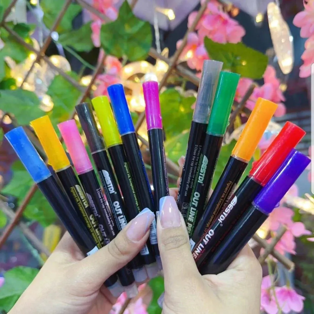 Double Line Glitter Outliner Pen Marker Set