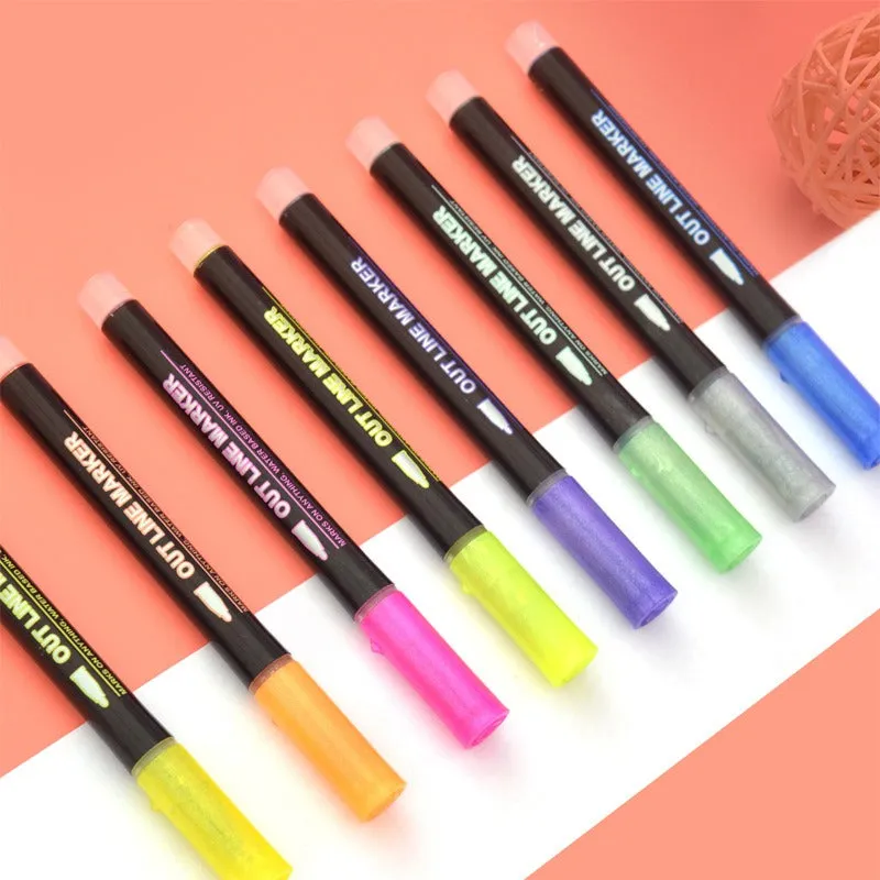 Double Line Glitter Outliner Pen Marker Set
