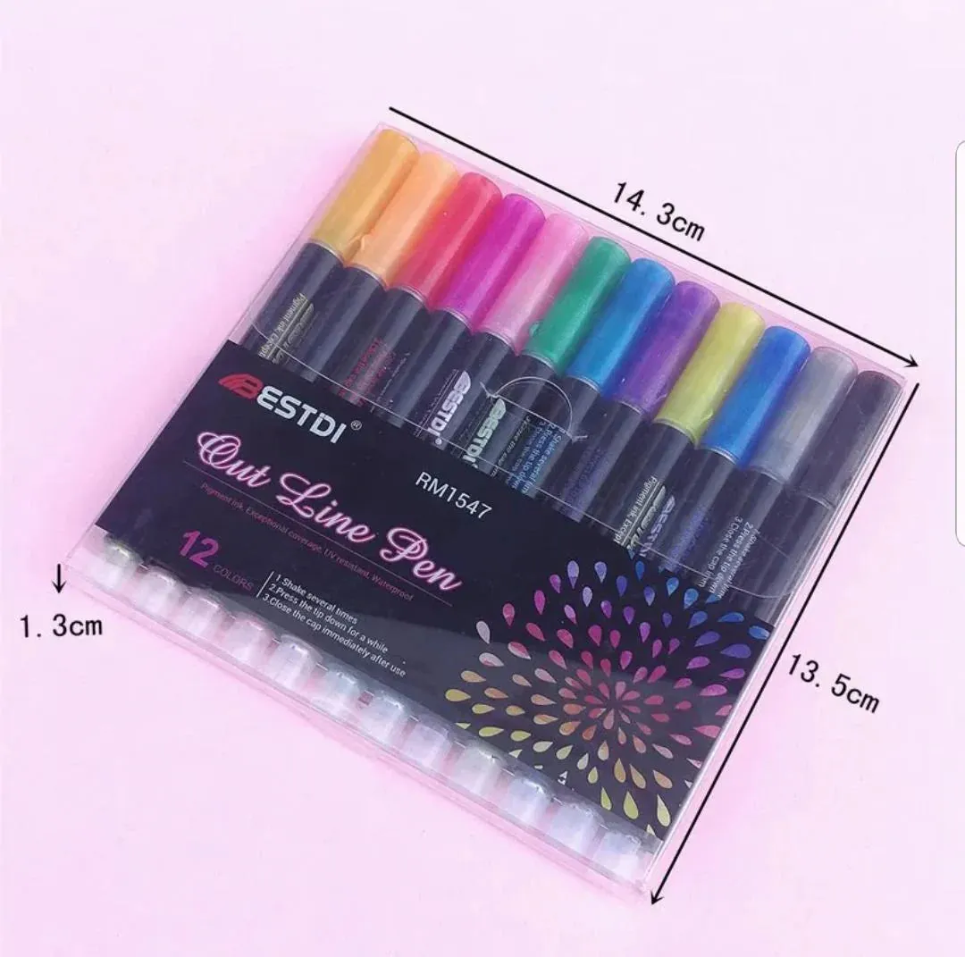 Double Line Glitter Outliner Pen Marker Set