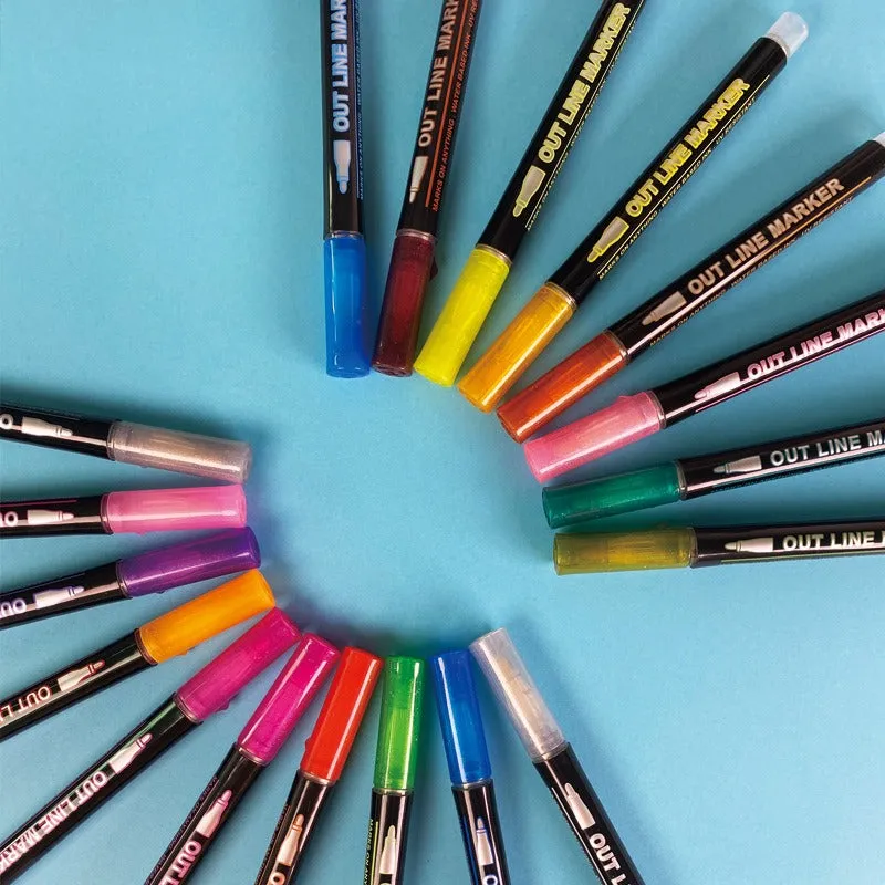 Double Line Glitter Outliner Pen Marker Set