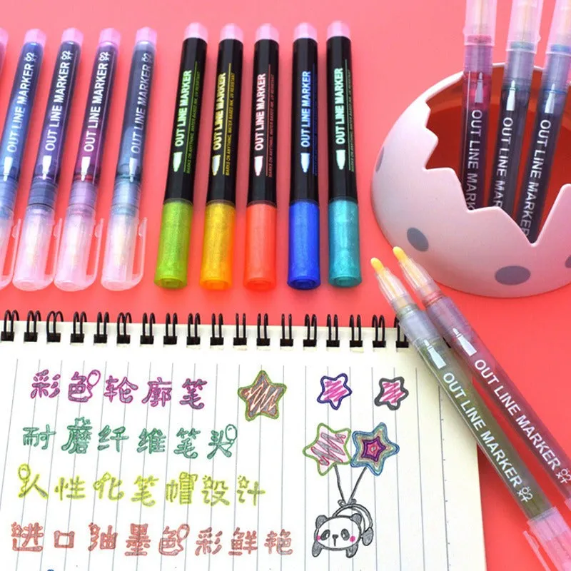 Double Line Glitter Outliner Pen Marker Set