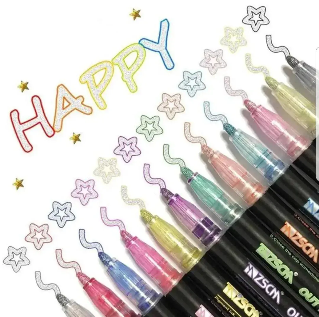 Double Line Glitter Outliner Pen Marker Set