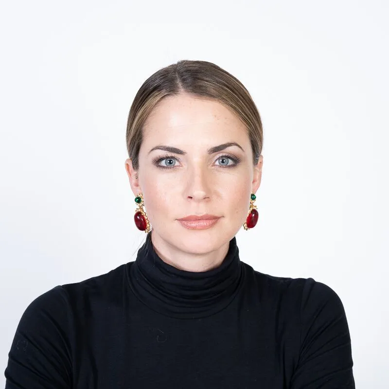 Emerald And Ruby Drop Clip Earrings
