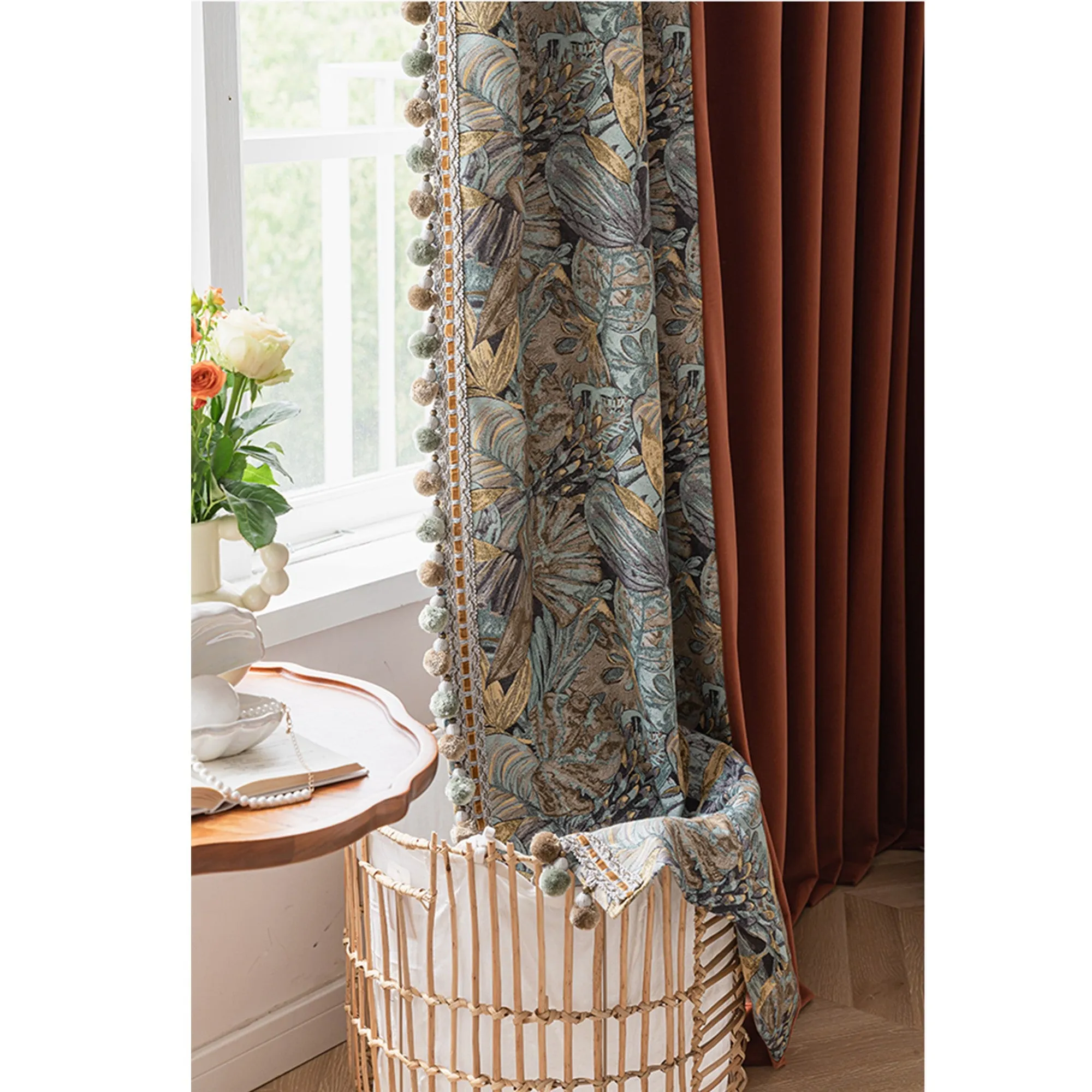 Retro Foliage Tapestry Mid Century Vibes Window Curtains Drapery