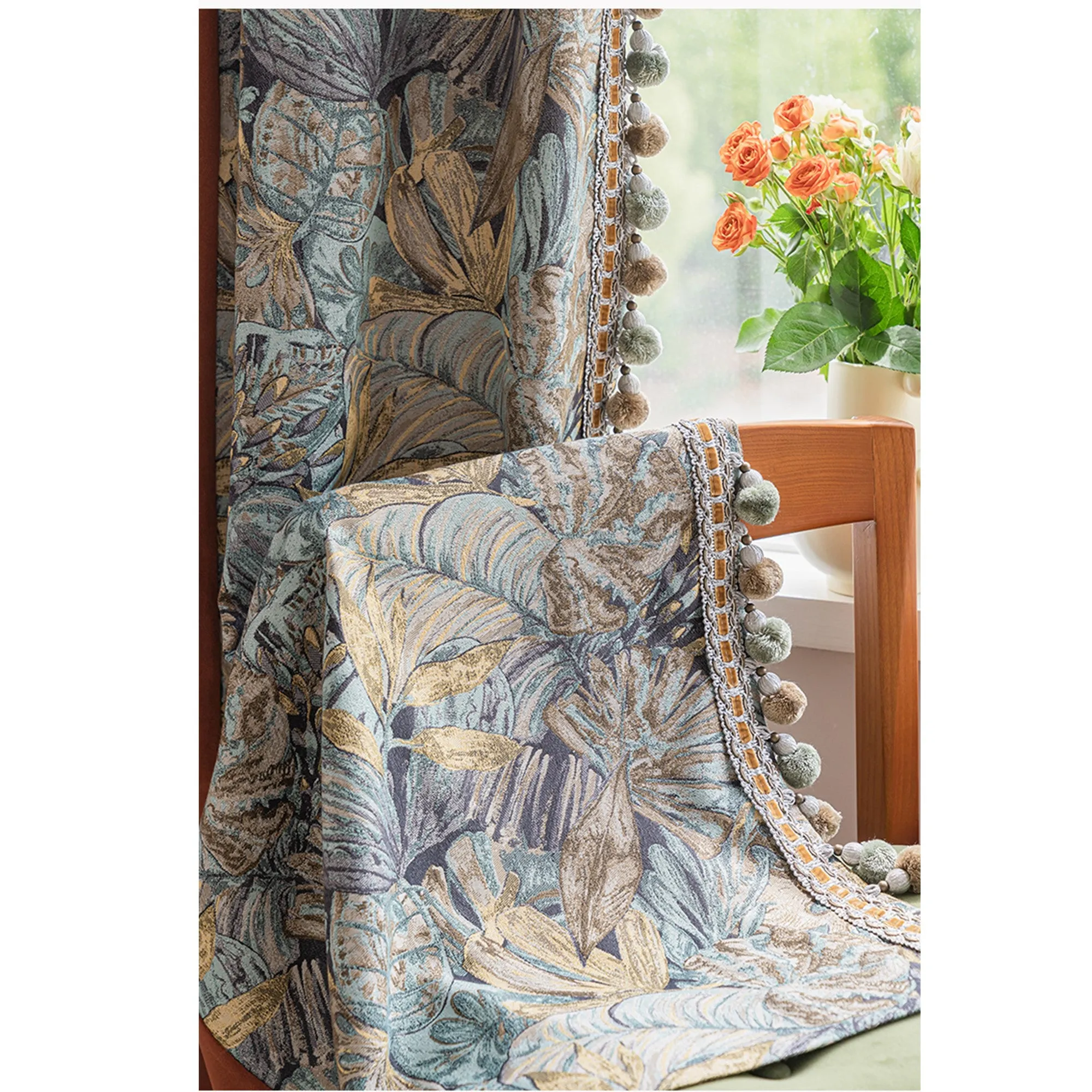 Retro Foliage Tapestry Mid Century Vibes Window Curtains Drapery